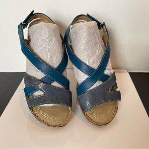 Spring Step Patrizia Stylish Blue and Gray Women's Criss-Cross Sandals 39 NWB